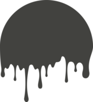 Melted drip in circle shape. Drops of liquid chocolate, cream or paint. Splashes of black blob for logo and frame png