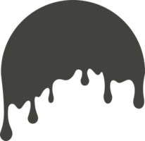 Melted drip in circle shape. Drops of liquid chocolate, cream or paint. Splashes of black blob for logo and frame png