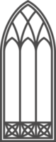 gotisch venster schets. silhouet van wijnoogst gebrandschilderd glas kerk kader. element van traditioneel Europese architectuur png