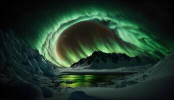 view of the aurora in the north polar sky at night ,aurora in the night sky , photo