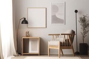 Modern interior in scandinavian style with mock up frame. photo