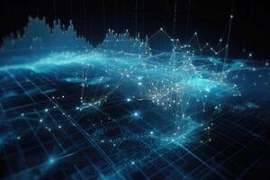 digital gráficos, brillante líneas y diagrama en pantalla. grande datos analítica. generativo ai foto