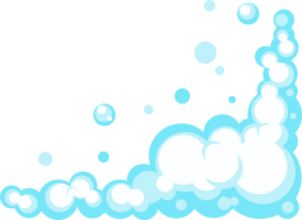 Cartoon soap foam with bubbles. Light blue suds of bath, shampoo, shaving, mousse png