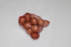 photo of eggs in transparent plastic wrap