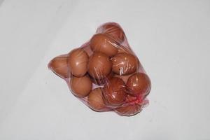 photo of eggs in transparent plastic wrap