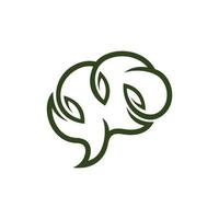 humano cerebro verde hoja naturaleza sencillo logo vector