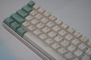 photo of a white and light blue computer keyboard