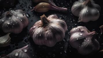 Image of fresh Garlic seamless background visible drops of water photo