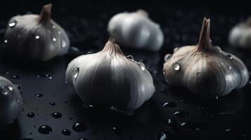 Fresh Garlic seamless background visible drops of water photo