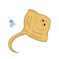 electric Stingray cartoon vector illustration beige color with air bubble. Isolated Ocean dweller.