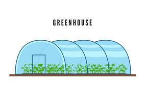 Greenhouse with green plants inside in flat style. Vector illustration