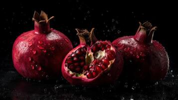 Fresh Pomegranates seamless background visible drops of water photo