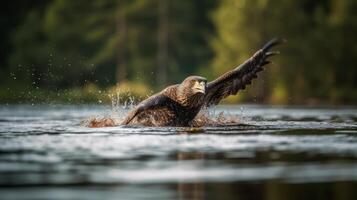 image of an eagle with a fierce expression come outside the water photo