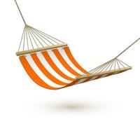 hamaca modelo. rojo y blanco a rayas hamaca. cámping o picnic relajación. turismo o vacaciones concepto. vector ilustración
