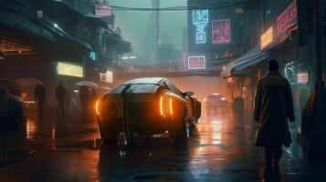 un ocupado futurista cyberpunk calle generativo ai foto