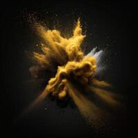 yellow dust explosion on black background photo