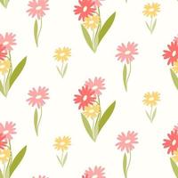 Seamless pattern of hand drawn wild flowers on isolated background. Design for springtime, Mothers day, Easter celebration, scrapbooking, nursery decor, home decor, paper crafts. vector