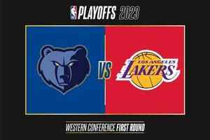 Memphis Grizzlies vs Los Angeles Lakers, 2023 NBA playoffs. Tournament of the National Basketball Associations 2022-23 season. Tbilisi, Georgia - April 14, 2023. vector