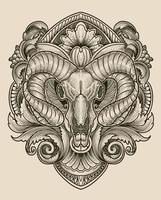 Ram's skull head with antique engraving ornament style good for your merchandise dan T shirt vector