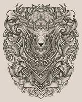 ilustración ciervo cabeza con antiguo grabado ornamento estilo bueno para tu mercancías dan t camisa vector