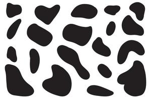 Irregular shapes of amorphous liquid, black spots of organic liquid, a simple spot highlighted on a white background. Abstract spots on a white background. Flat style design, vector