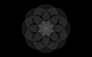 Design mandala of Sacred Geometry. Round geometric arabesque, Oriental ornament. Abstract flower symbol, vector template for web and print isolated on black background