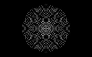 Design mandala of Sacred Geometry. Round geometric arabesque, Oriental ornament. Abstract flower symbol, vector template for web and print isolated on black background