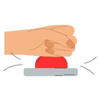 Hand Press Red Button. Vector Stock Illustration Isolated On White Background