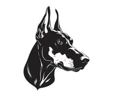 Doberman Face, Silhouette Dog Face, black and white Doberman vector