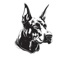 Doberman Face, Silhouette Dog Face, black and white Doberman vector