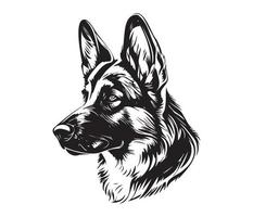 german shepherd Face, Silhouette Dog Face, black and white german shepherd vector