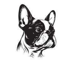 french bulldog Face, Silhouette Dog Face, black and white french bulldog vector