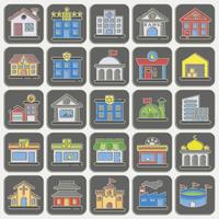 Icon set of building. Building elements. Icons in embossed style. Good for prints, web, posters, logo, site plan, map, infographics, etc. vector