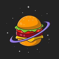 Burger Planet Cartoon Vector Icon Illustration.Food Space Icon Concept Isolated Premium Vector. Flat Cartoon Style