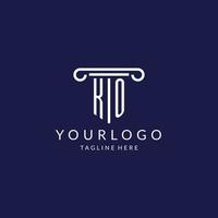 KO logo monogram with pillar shape designs vector