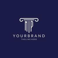 MP logo monogram with pillar shape designs vector