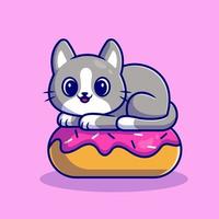 Cute Cat With Doughnut Cartoon Vector Icon Illustration. Animal Food Icon Concept Isolated Premium Vector. Flat Cartoon Style