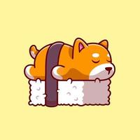 Cute Shiba Inu Dog Sushi Cartoon Vector Icon Illustration. Animal Food Icon Concept Isolated Premium Vector. Flat Cartoon Style