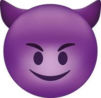 Evil devil emoji. Happy purple emoticon with devil horns vector