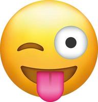 Winking emoji with tongue. Crazy emoticon with stuck-out tongue and winking eye. vector