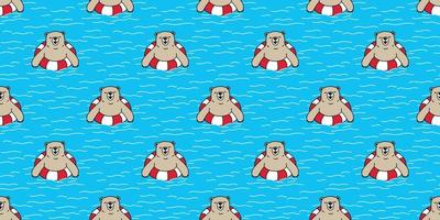 Bear seamless pattern vector polar bear swimming pool ring isolated wallpaper background teddy doodle blue