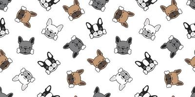 Dog Seamless pattern vector french bulldog smile dog paw bone isolated wallpaper background white