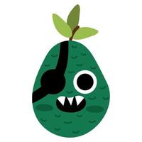 Vector funny kawaii avocado icon. Pirate fruit illustration. Comic plant fruit with eyes, eye patch and mouth isolated on white background. Healthy summer food clipart.