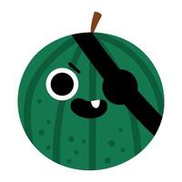vector gracioso kawaii sandía icono. pirata Fruta o baya ilustración. cómic planta Fruta con ojos, ojo parche y boca aislado en blanco antecedentes. sano verano comida clipart.