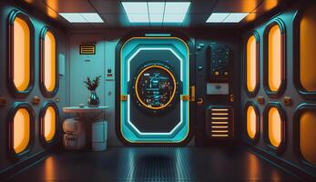 Spaceship room interior design illustration,Spaceship studio Room wallpaper , photo