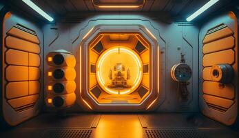 Spaceship room interior design illustration,Spaceship studio Room wallpaper , photo