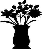 Vector silhouette of flower in vase on white background