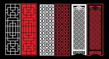 Decorative wall panels set Jali design CNC pattern, laser cutting pattern, router CNCcutting.Jali Laser cut decorative panel set with lace pattern. vector