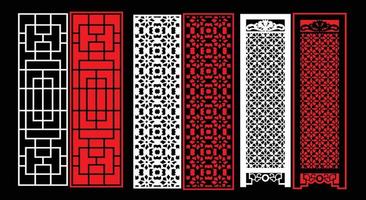 Decorative wall panels set Jali design CNC pattern, laser cutting pattern, router CNCcutting.Jali Laser cut decorative panel set with lace pattern. vector