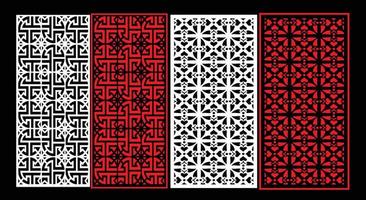 Decorative wall panels set Jali design CNC pattern, laser cutting pattern, router CNCcutting.Jali Laser cut decorative panel set with lace pattern. vector